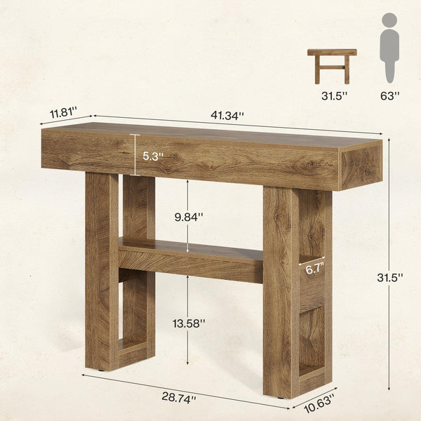 2-Tier Farmhouse Console Table with Storage Shelves