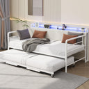 Twin Daybed with Pop-Up Trundle, RGB LED & Storage Headboard