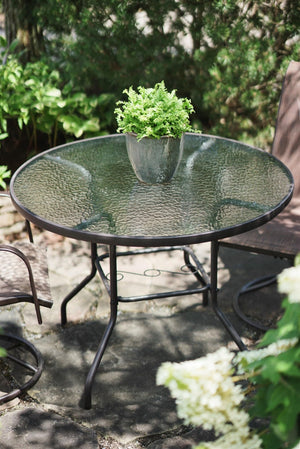 Round Outdoor Patio Dining Table – Steel Frame & Glass Top