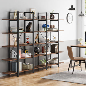 5-Tier Industrial Bookshelf 72" Tall – Metal Frame & Wood Shelves