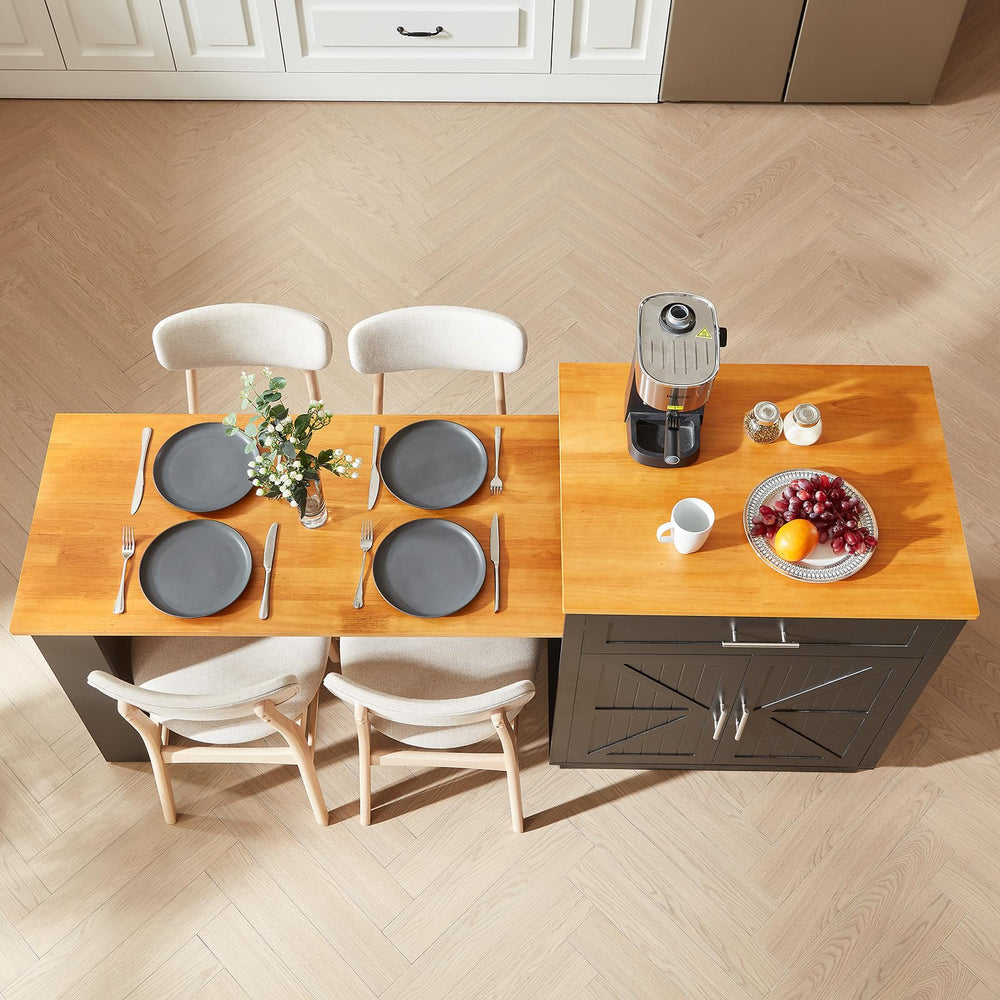 Expandable Kitchen Island with Dining Table & Storage