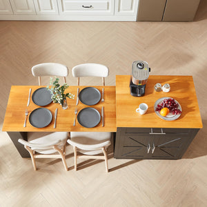 Expandable Kitchen Island with Dining Table & Storage