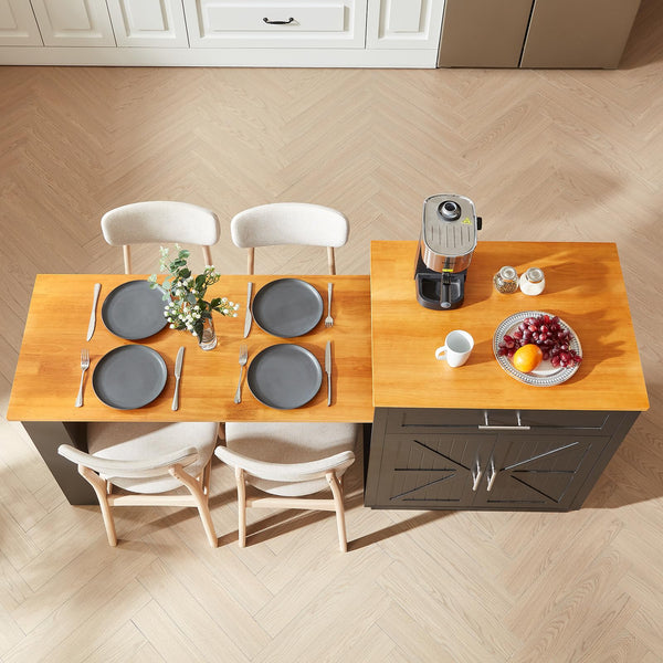 Expandable Kitchen Island with Dining Table & Storage