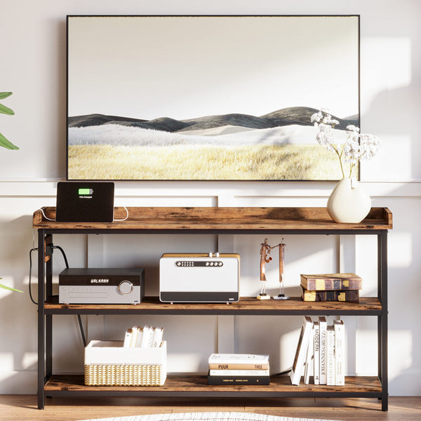 Console Table with Power Outlet – Height Adjustable Entryway Sofa Table