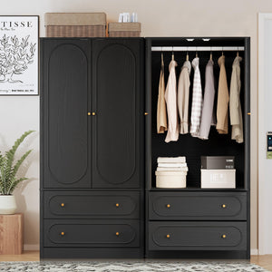 Fluted Wardrobe Closet Set of 2 – Black
