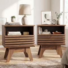 Fluted Nightstand with Drawer and Open Shelf, Set of 2