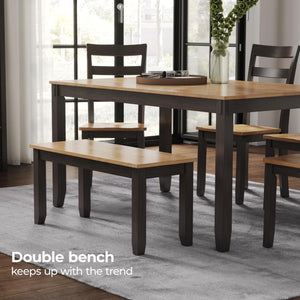 6-Piece Casual Dining Set with Table, Bench & 4 Ladderback Chairs