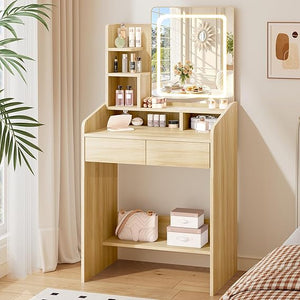 LED Makeup Vanity Desk with Smart Mirror, Power Outlet & Storage