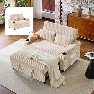 Convertible Sofa Bed with USB Ports & Cup Holders