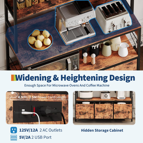 5-Tier Baker's Rack with Charging Station & Drawers