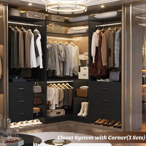L-Shaped Corner Closet System with Shelves & Hanging Rods
