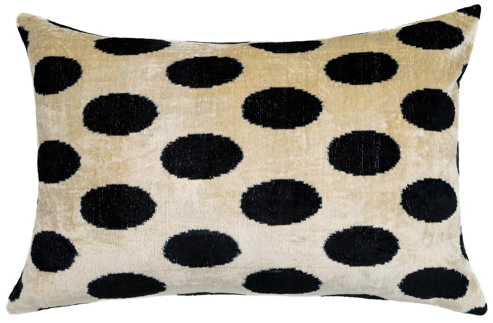 Handmade Velvet Throw Pillow with Down Feather Insert 16x24 Polka Dot