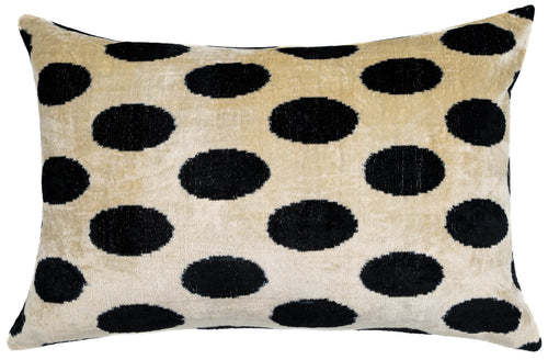 Handmade Velvet Throw Pillow with Down Feather Insert 16x24 Polka Dot