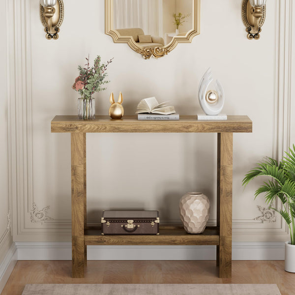 Farmhouse Console Table with Storage Shelves