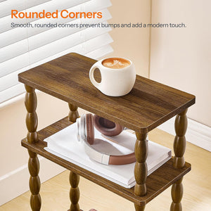 3-Tier Narrow End Table with Solid Wood Legs