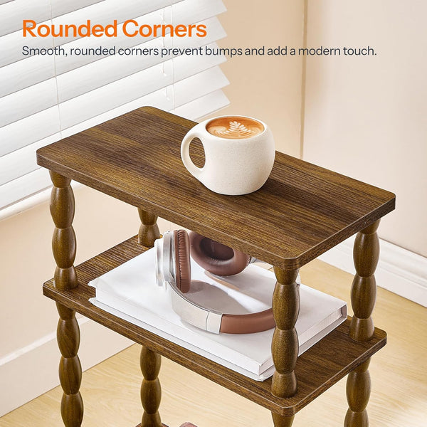 3-Tier Narrow End Table with Solid Wood Legs