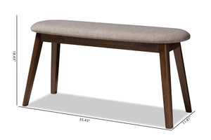 Mid-Century Modern Fabric Upholstered Bench with Walnut Wood Legs