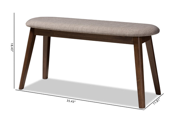 Mid-Century Modern Fabric Upholstered Bench with Walnut Wood Legs