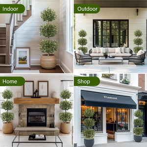 5 ft Artificial Olive Tree Triple Ball Topiary with Moss Pot – Indoor Outdoor Faux Plant