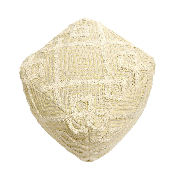 Square 100% Cotton Hand-Woven Pouf Ottoman – Yellow & Ivory