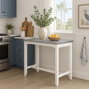Farmhouse Counter Height Dining Table – Distressed Gray & Sea White