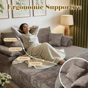 U-Shaped Sectional Sofa with 2 Chaise Lounges, Chenille Cloud Couch, No Assembly