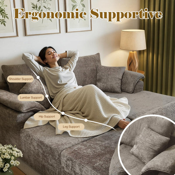 U-Shaped Sectional Sofa with 2 Chaise Lounges, Chenille Cloud Couch, No Assembly