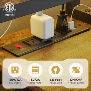 L-Shaped Corner Desk with Power Outlets, LED Strip & Monitor Stand