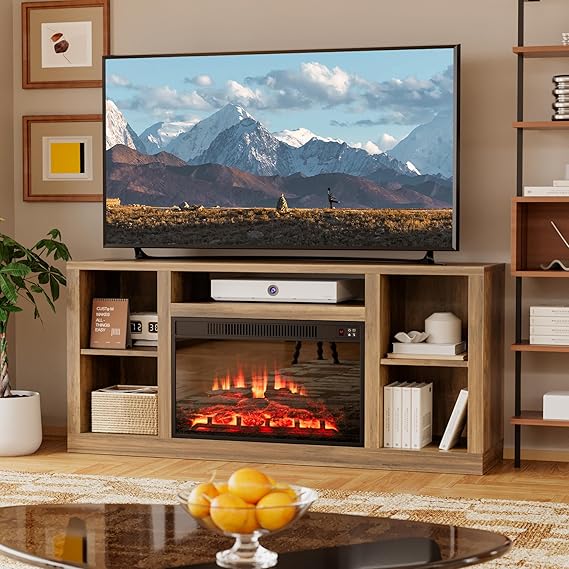 Electric Fireplace TV Stand with Storage, 58 Inch