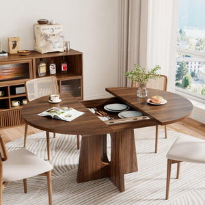 Expandable Round Dining Table 43–59 Inch with Cross Pedestal