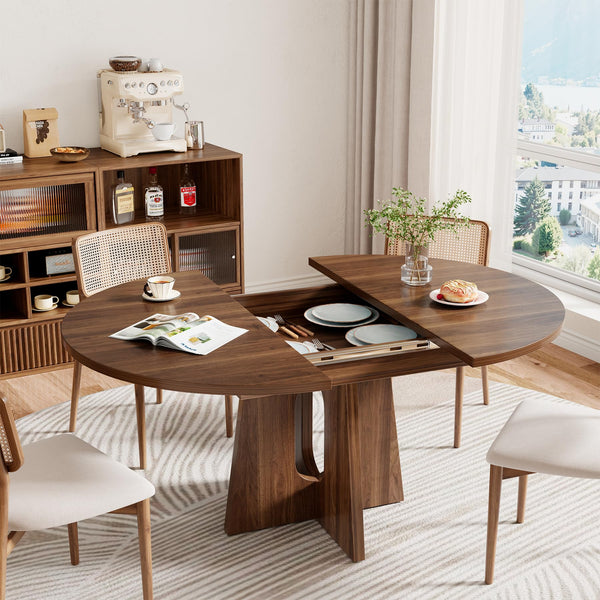 Expandable Round Dining Table 43–59 Inch with Cross Pedestal