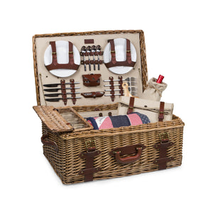 Wicker Picnic Basket Set for 4 – Luxury Deluxe Service with Blanket