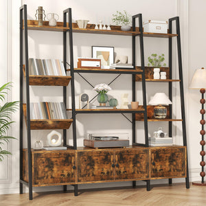 Ladder Bookshelf with 4 Doors & 12 Open Shelves