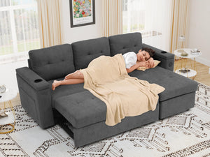 L-Shaped Sleeper Sofa Bed with Storage & USB Charging – Grey