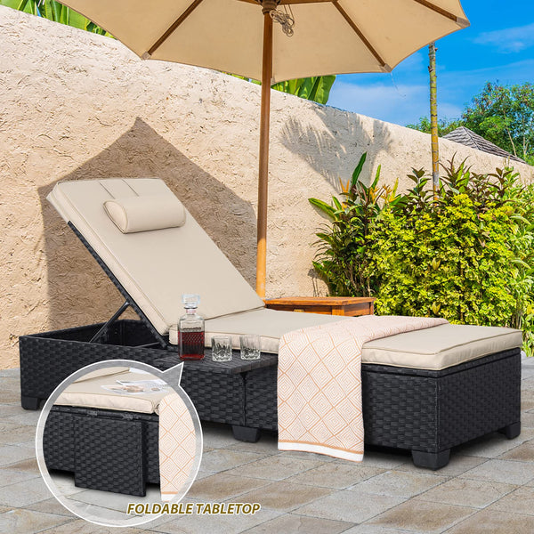 Outdoor Wicker Chaise Lounge Chairs Set of 2 with Adjustable Backrest & Cushions