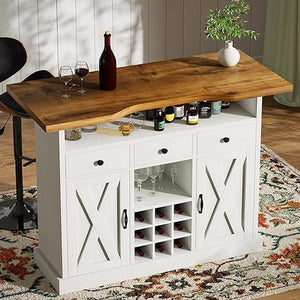 52-Inch Farmhouse Bar Cabinet with Wine Rack & Storage