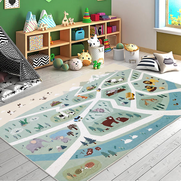 Zoo Animal Kids Area Rug – Playroom & Bedroom Floor Mat