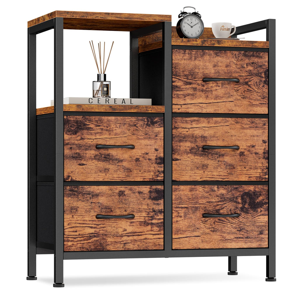 5-Drawer Fabric Dresser with 2-Tier Shelf