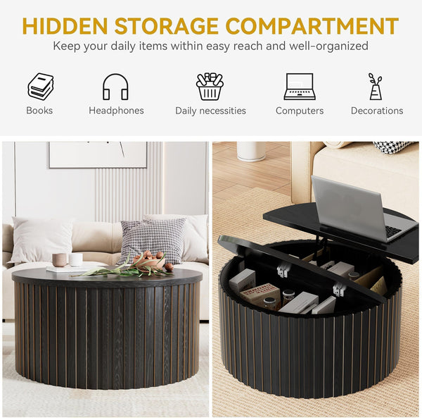 Round Lift Top Coffee Table with Storage
