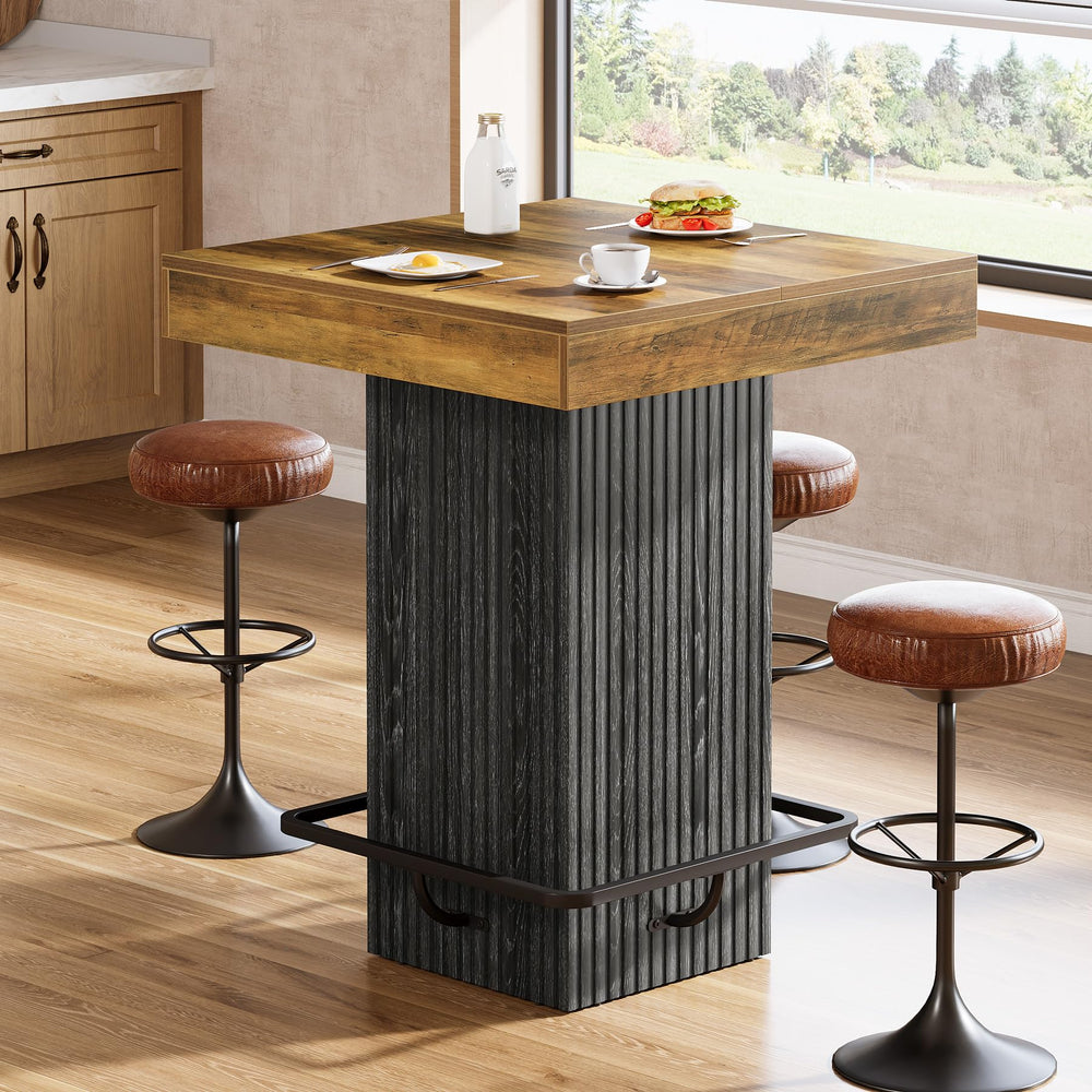 Square Counter Height Bar Table with Metal Footrest