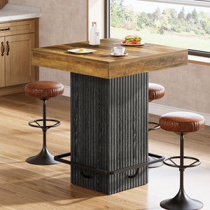 Square Counter Height Bar Table with Metal Footrest