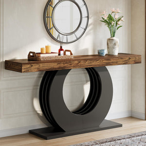 63-Inch Rustic Console Sofa Table with Black Circle Base