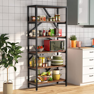6-Tier Industrial Bookshelf 71 Inch – Open Etagere Bookcase