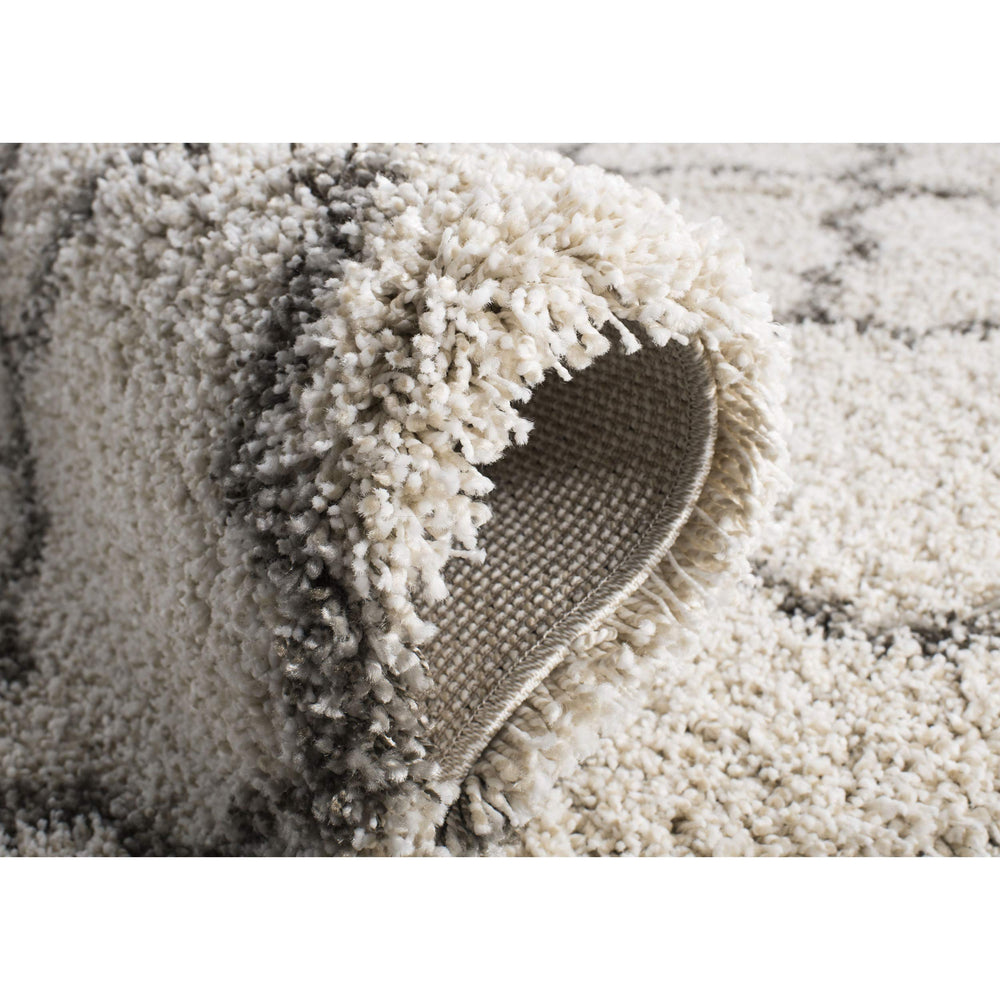 6' x 9' Moroccan Trellis Shag Area Rug – 2-Inch Thick, Non-Shedding, Ivory & Grey