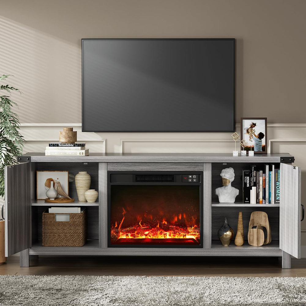58" Electric Fireplace TV Stand with Barn Doors