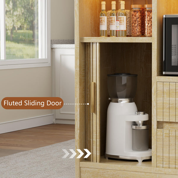 Rolling Kitchen Island with Storage, Power Outlet & LED Light