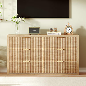 55" Wide 6-Drawer Dresser with Fluted Panel