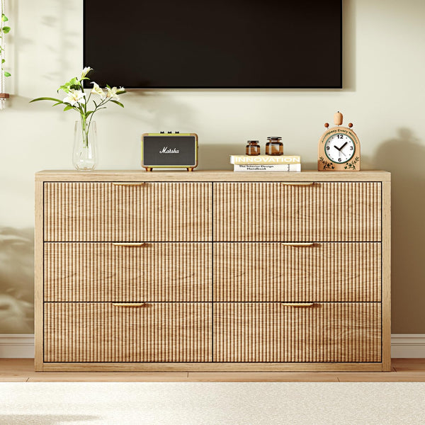 55" Wide 6-Drawer Dresser with Fluted Panel