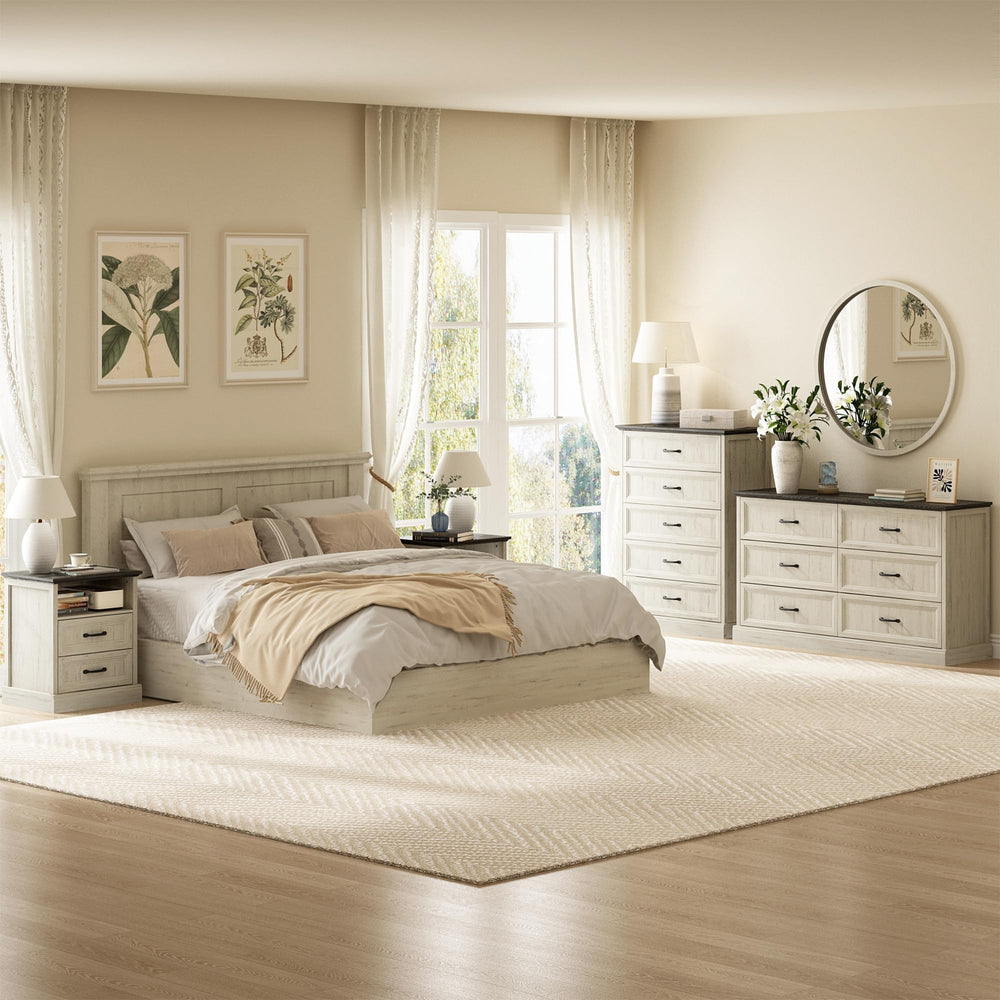 Farmhouse Dresser & Nightstand Set – 4 Piece Bedroom Set