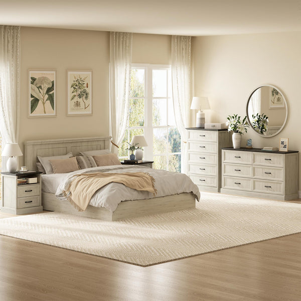 Farmhouse Dresser & Nightstand Set – 4 Piece Bedroom Set